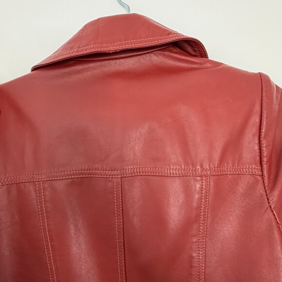 deep red leather trench coat S - Picture 10 of 11